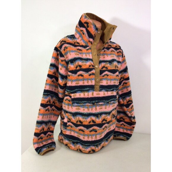 Billabong Fleece Plaid Jacket Snap Front Pullover Womens Medium - Picture 1 of 8